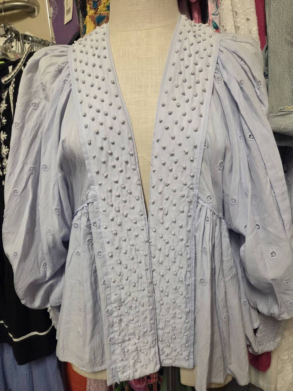 NEW SCARLETT POPPIES women's volume sleeve jacket in blue glaze